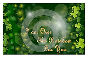 Saint Patrick's Day greeting card with sparkled green clover leaves and text