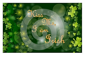 Saint Patrick's Day greeting card with sparkled green clover leaves and text