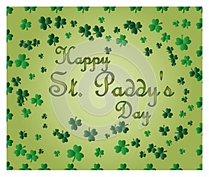 Saint Patrick\'s Day greeting card with sparkled green clover leaves and text. Inscription photo