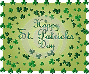 Saint Patrick's Day greeting card with sparkled green clover leaves and text. Inscription - Happy St. Patricks Day