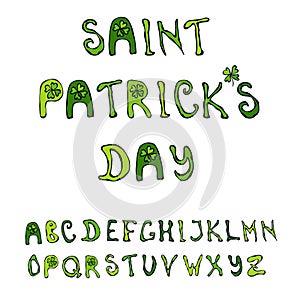 ' Saint Patrick's Day'. Hand drawn St. Patrick's Day lettering outline typography for postcard, card, flyer, banner template.