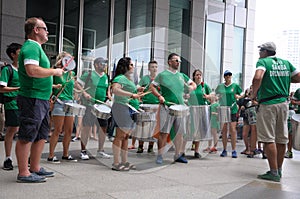 Saint Patrick`s Day parade drumming participants