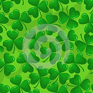 Saint Patrick`s Day pattern with green clovers, shamrock.