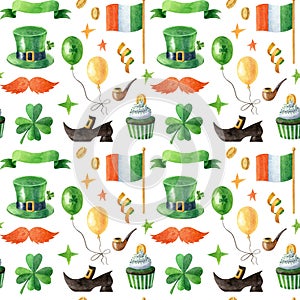 Saint Patrick`s day seamless pattern with leprechaun hat