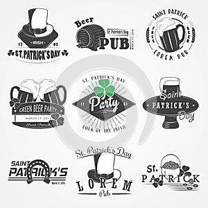 Saint Patrick's Day set. Luck of the Irish. Detailed elements. Typographic labels, stickers, logos and badges.