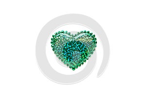 Saint Patrick and Saint Valentine day concept, green glitter hearts like irish shamrock clover