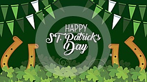 saint patricks day lettering with horseshoes and garlands