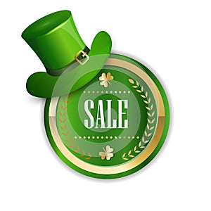 Saint Patricks Day Sale Sticker Decorated With Green Leprechaun Hat Isolated Discount Tag