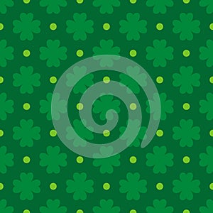 Saint Patricks Day shamrock seamless pattern. Green clover leaves on white background. St. Patricks Day backdrop. Vector