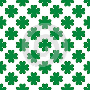 Saint Patricks Day shamrock seamless pattern. Green clover leaves on white background. St. Patricks Day backdrop. Vector