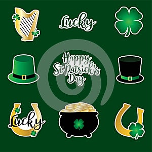 Saint Patricks Day stickers gold harp and horseshoes