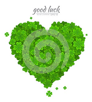 Saint Patricks Day vector design element. Green heart of the lucky clover or shamrock isolated on white background