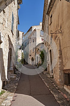 Saint-Paul de Vence, France â August 11, 2023 - typical narrow street with tourists on a beautiful summer day