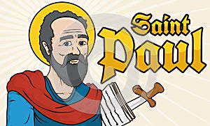Saint Paul Portrait with Writings in Paper and Sword, Vector Illustration photo