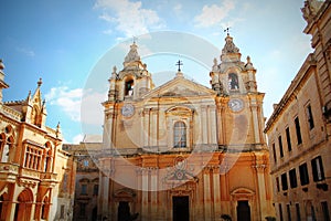 Saint Paul`s Cathedral designed by the architect Lorenzo Gafa in Mdina, Malta