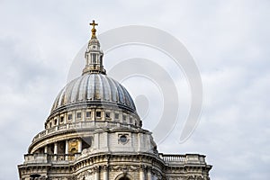 The dome of St Paul`s Cathedral, London, England Uk.