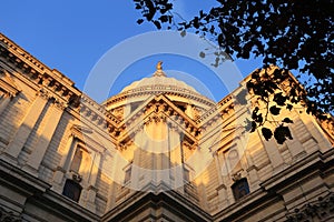 Saint Paul`s Cathedral, one of the most famous and most recognisable sights of England, in warm sunlight, London, United Kingdom