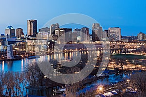 Saint paul skyline and riverfront at night