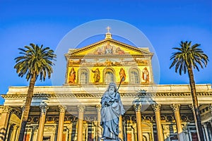 Statue Facade Papal Basilica Paul Beyond Walls Rome Italy photo