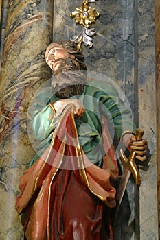 Saint Paul statue on the main altar in the church of Saint George in Gornja Stubica, Croatia photo