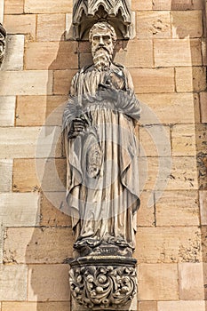 Saint Paul statue on the west front of Lichfield Cathedral