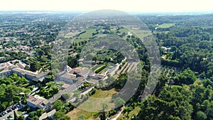 Saint-Paule de Mausole monastery in Saint-RÃ©my-de-Provence seen from the sky