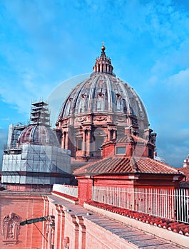 Saint Peter Basilica`s Dome on December, Vatican City,