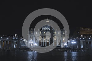 Saint Peter cathedral. Vatican night view. Italy