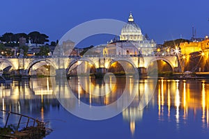 Saint Peter Cathedral at night in Rome, Italy.