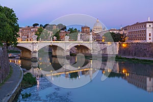 Saint Peter Cathedral at night in Rome, Italy.