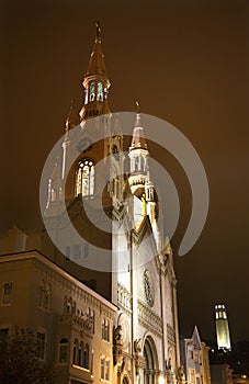 Saint Peter Church Coit Tower Night San Francisco