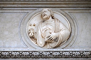 Saint Peter, relief on the portal of the Cathedral of Saint Lawrence in Lugano