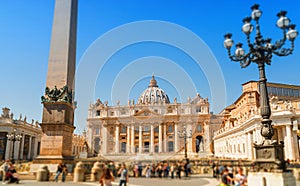 Saint Peter`s Basilica in St. Peter`s Square, Vatican City. Vatican Museum, Rome, Italy