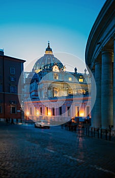 Saint Peter`s Basilica in St. Peter`s Square, Vatican City. Vatican Museum, Rome, Italy