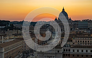 Saint Peter`s Basilica and Via della Conciliazione at Sunset at Sunset photo