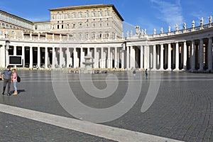 Saint Peter`s Square with Apostolic Palace, the official residence of the Pope, Vatican, Rome, Italy