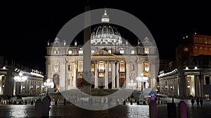 Saint Peter`s Square, St. Peter`s Basilica, St. Peter`s Basilica, night, landmark, city, human settlement