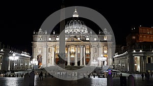 Saint Peter`s Square, St. Peter`s Basilica, St. Peter`s Basilica, night, landmark, city, metropolis
