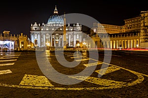 Saint Peter Square and Saint Peter Basilica at Night