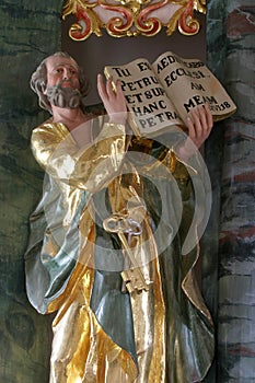 Saint Peter, statue on the main altar in the Chapel of the Saint Roch in Sveta Nedelja, Croatia