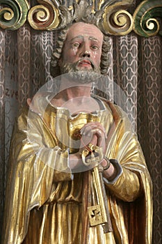 Saint Peter, statue on the main altar in the Church of St Mary Magdalene in Cazma, Croatia