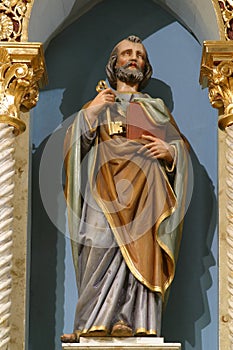 Saint Peter, statue on the main altar in the parish church of the Holy Trinity in Donja Stubica, Croatia photo