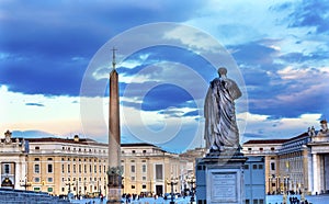 Saint Peter Statue Obelisk Vatican Square Rome Italy