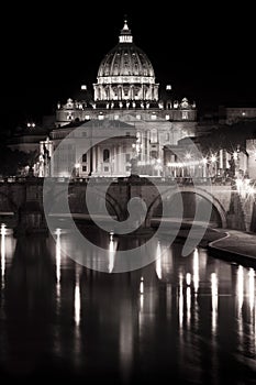 Saint Peter (Vatican) and Tiber river. Night.