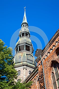 Saint Peters Church in old city Riga, Latvia