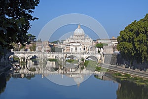 Saint Peters church from Tiber River, Rome Italy