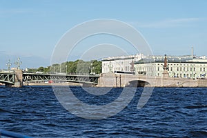 Saint Petersburg bridge, Trinity Bridge or Troitsky bridge over the Neva river, view from water