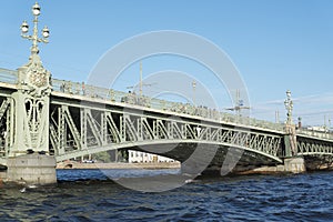 Saint Petersburg bridge, Trinity Bridge or Troitsky bridge over the Neva river, view from water