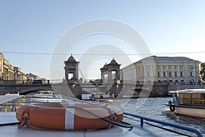 Saint Petersburg bridge, Trinity Bridge or Troitsky bridge over the Neva river, view from water