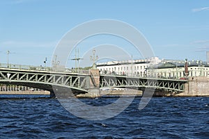 Saint Petersburg bridge, Trinity Bridge or Troitsky bridge over the Neva river, view from water